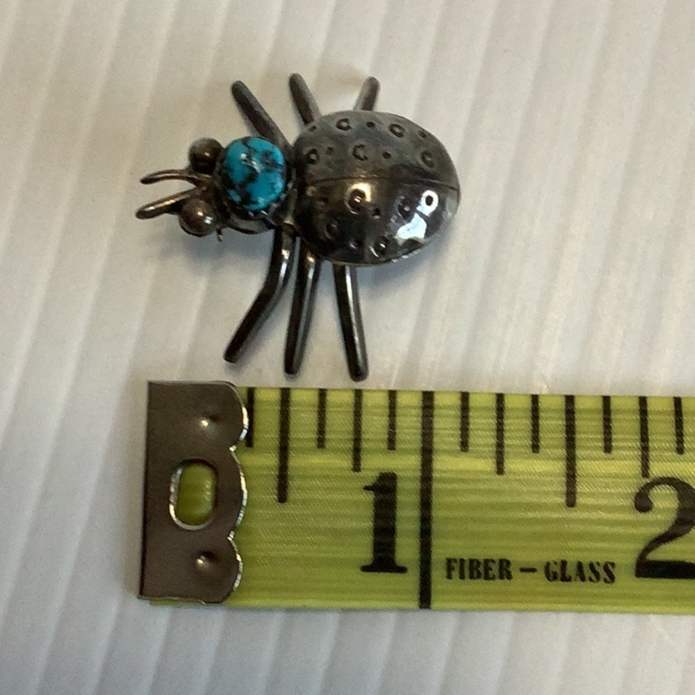 VINTAGE Native Southwest Sterling Silver Turquoise Ladybug Insect Brooch Pin EUC - Picture 16 of 16